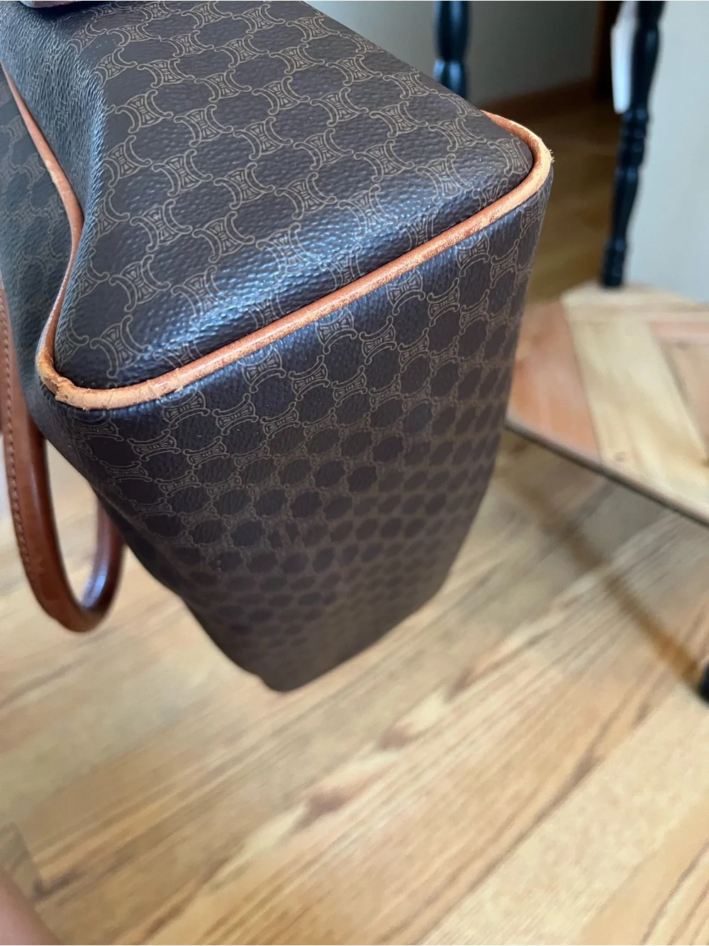 Celine Brown Monogram Bowling Bag with Tan Leather Trim